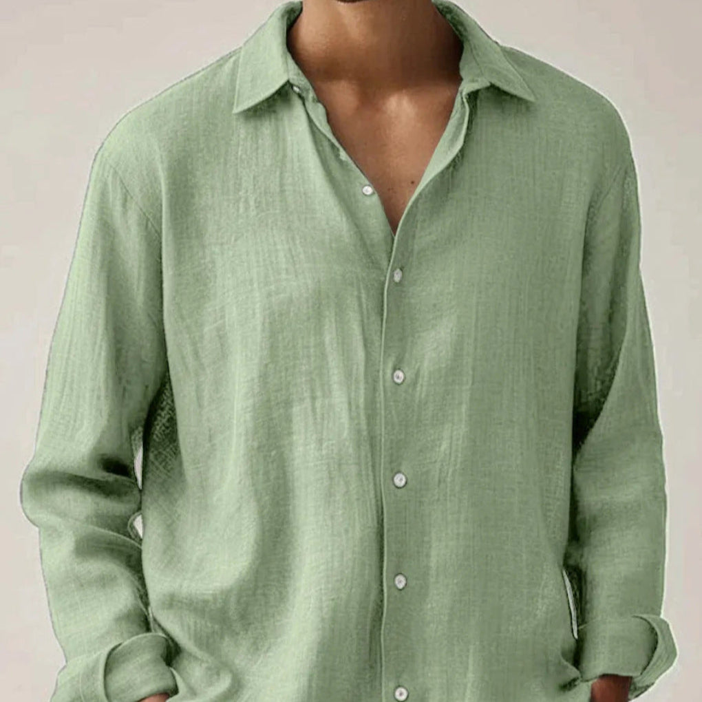 Men's Vintage Linen Shirt with Long Sleeves