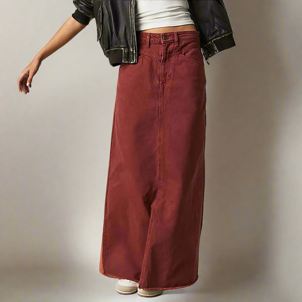 High-waisted straight denim skirt