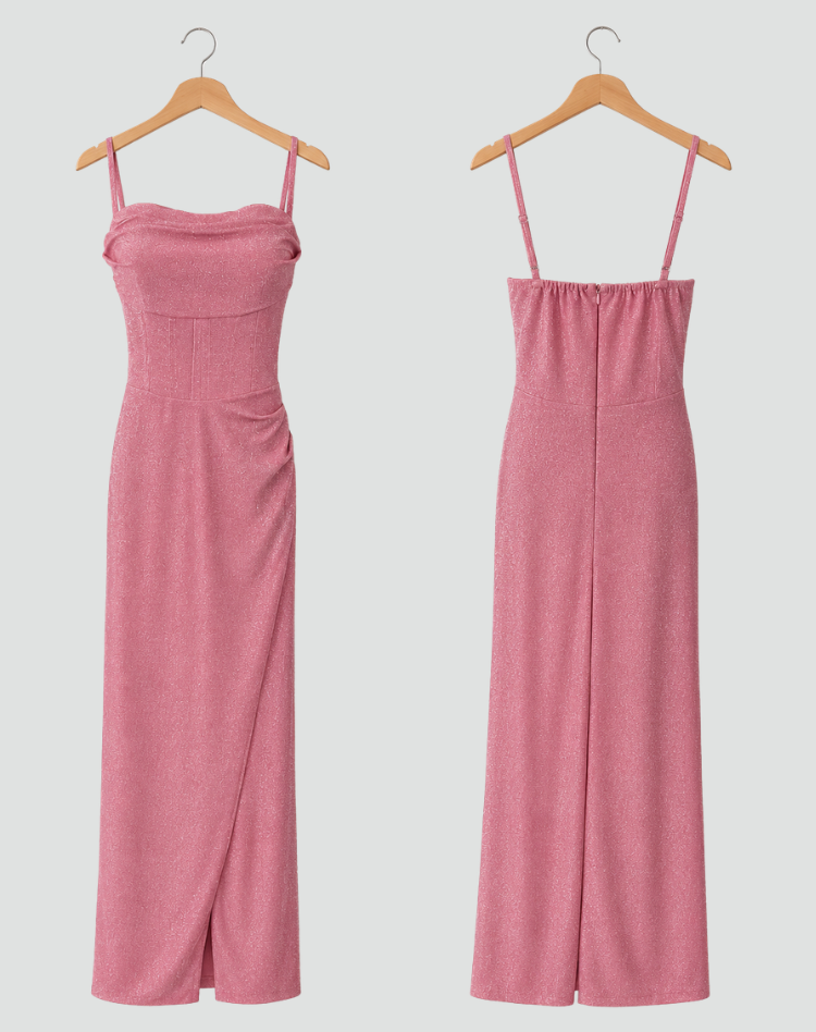 Gala Maxi Dress with Glitter and High Split for Women