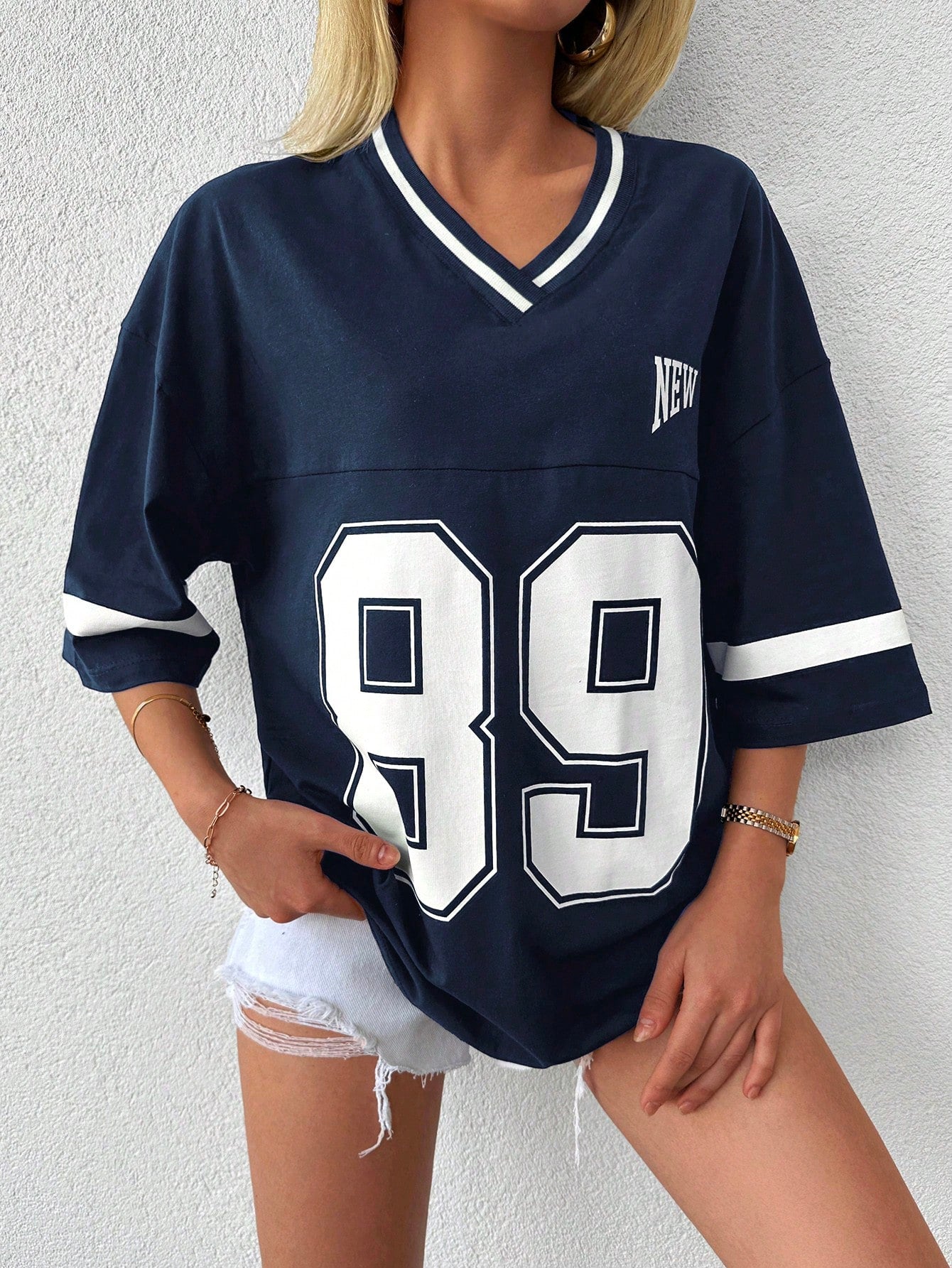 Oversized casual baseball football shirt for women - Miley