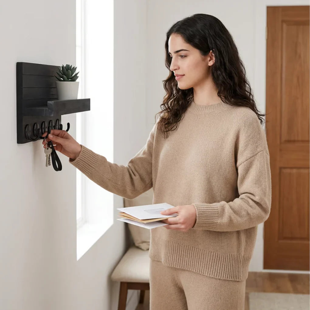Wall Key and Mail Holder with Shelf