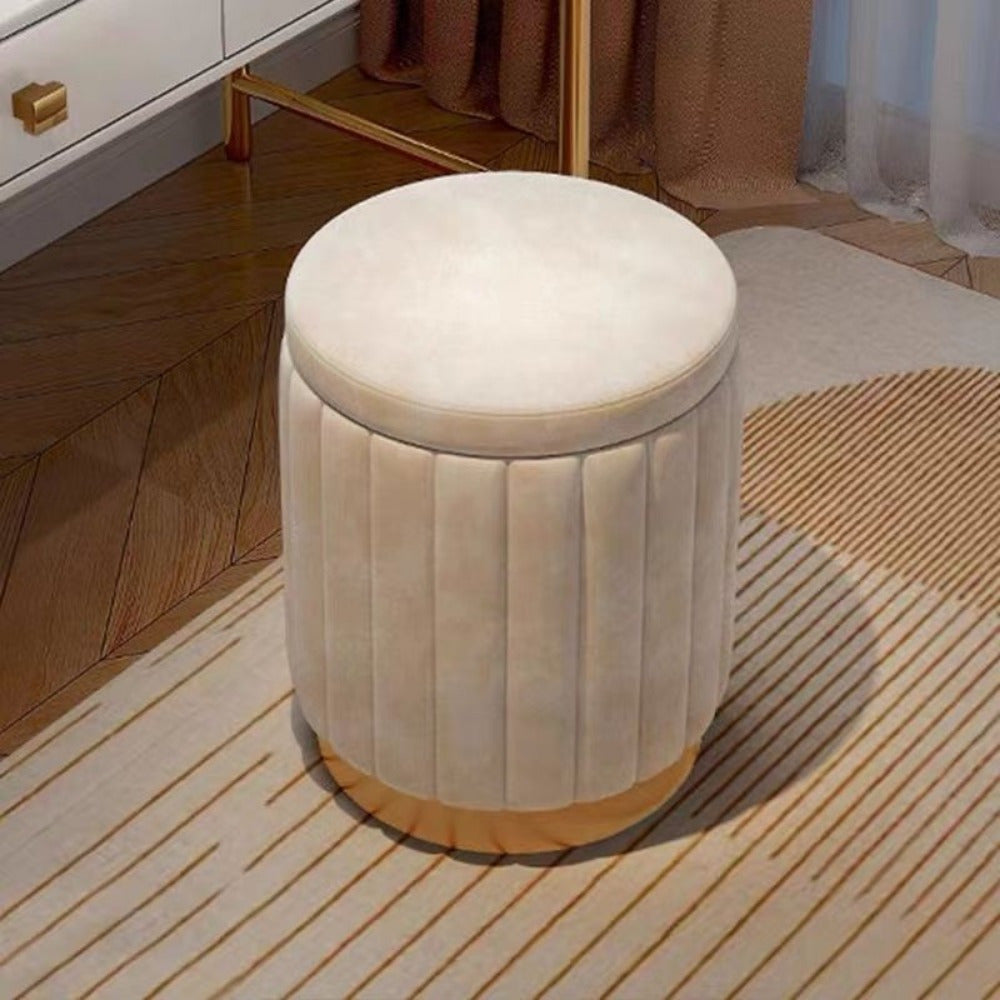 Puf de almacenamiento de estilo nórdico y elegante – Redondo, con espacio de almacenamiento y acabado de espejo