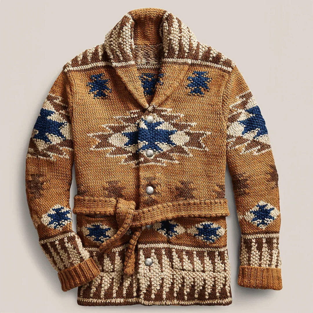 Cardigan lavorato a maglia da uomo con collo a scialle e motivo jacquard – Caldo, comodo ed elegante