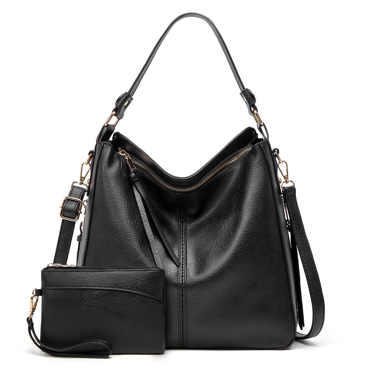 Classic leather shoulder bag with sleek gold details