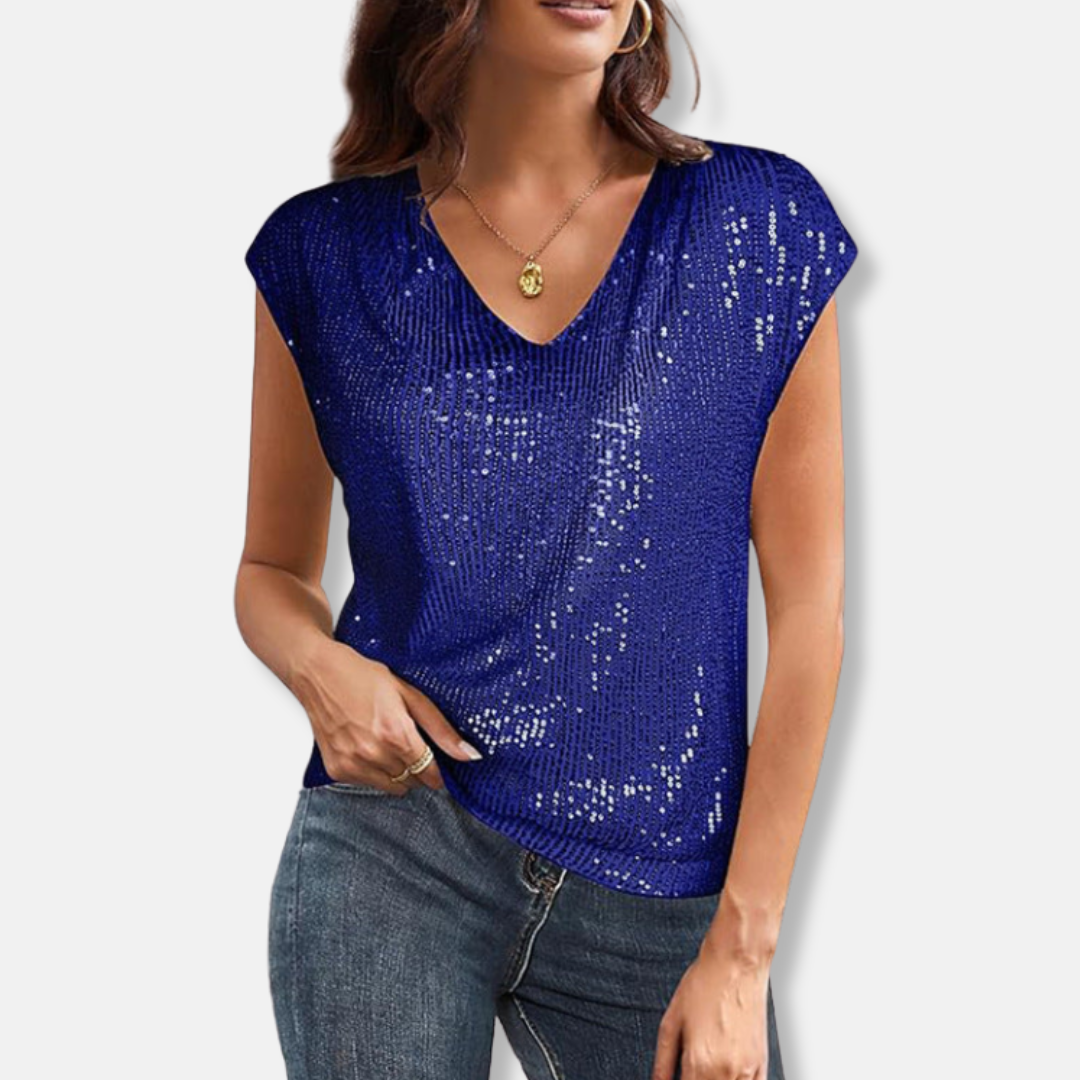 Top de lentejuelas brillantes para mujer con escote en V