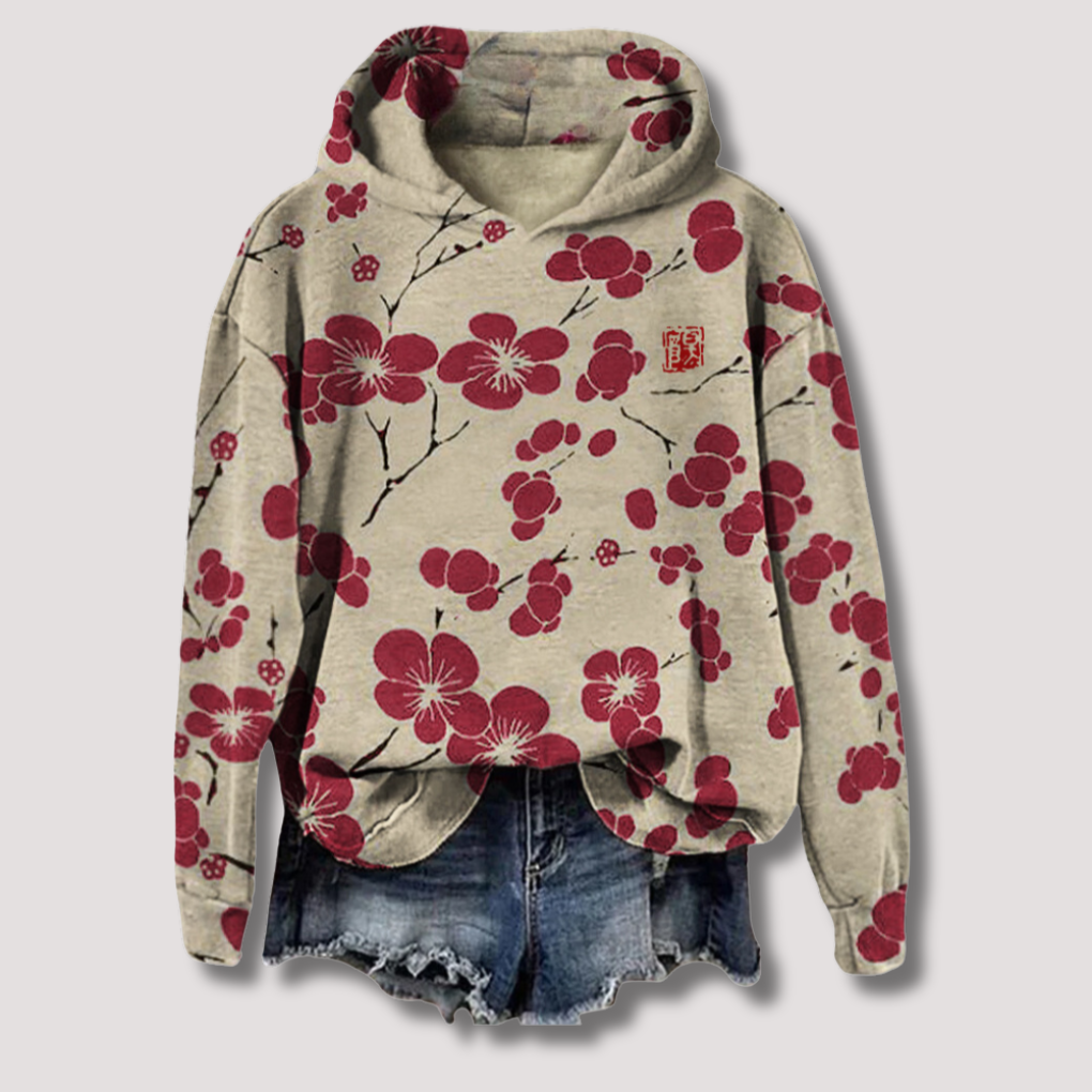 Lightweight Hoodie with Floral Print and Hood