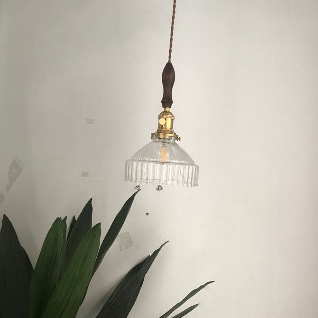 RusticBeam Pendant Light – Industrial Design with Ribbed Glass