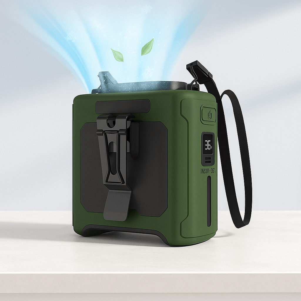 Draagbare heupventilator met powerbank en zaklamp