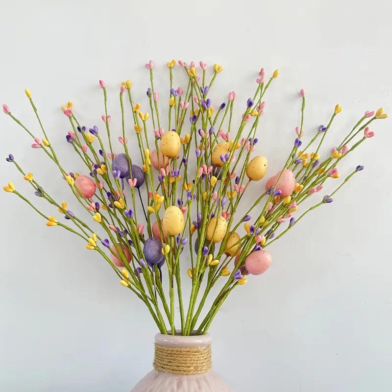 Ramas decorativas de Pascua con huevos de colores para una alegre decoración primaveral