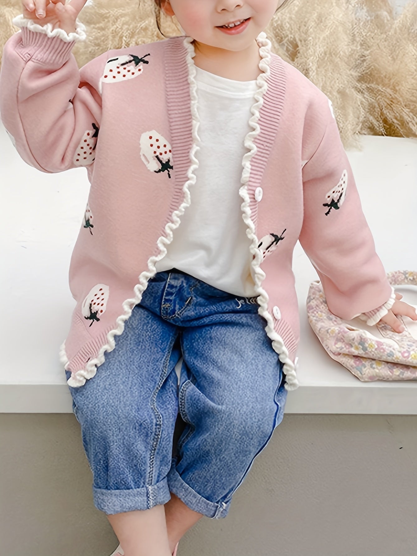 Cute cardigan with strawberry print for girls - Estella