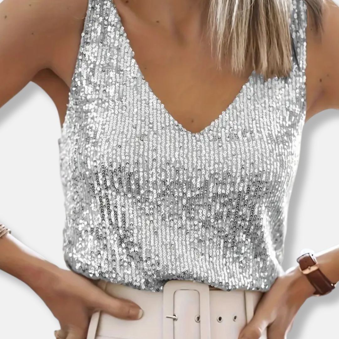 Sparkling Sequin Top with V-Neck for Women