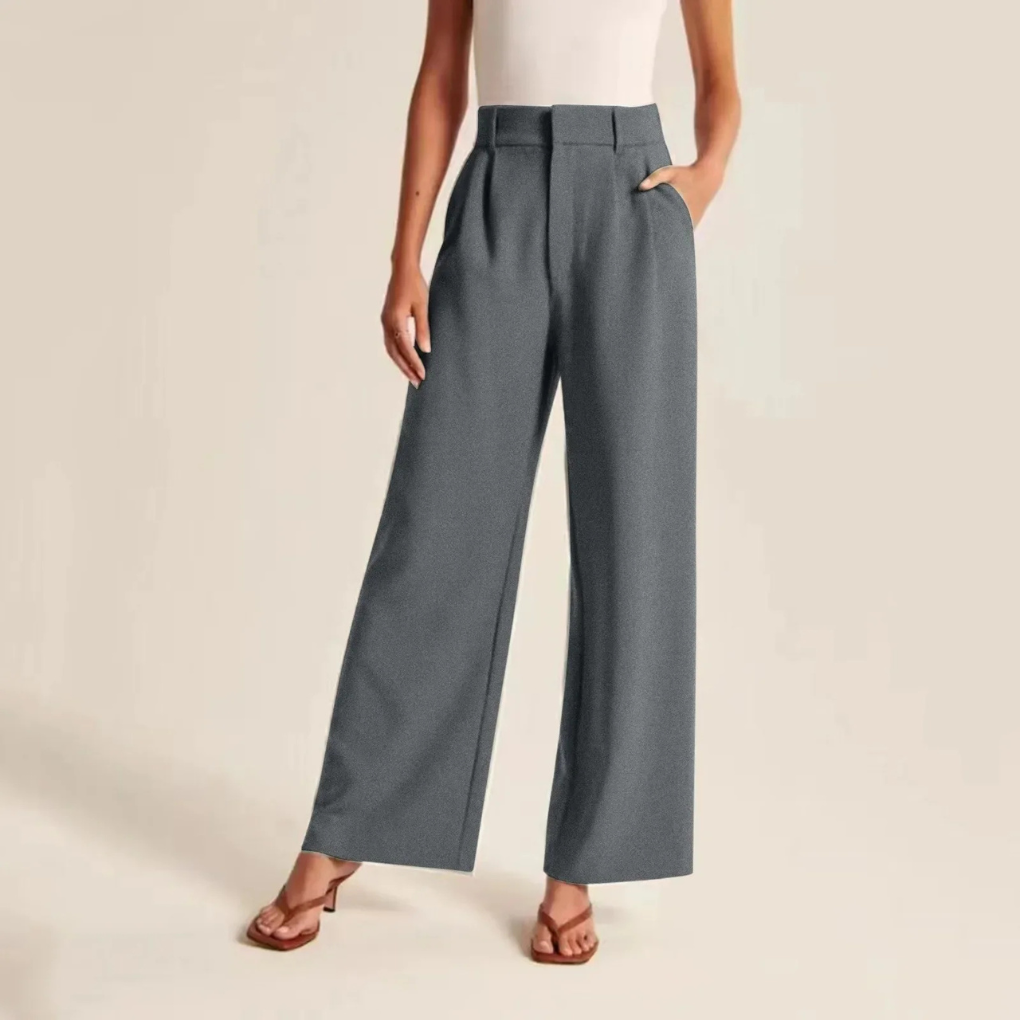 High-waisted pleated linen trousers