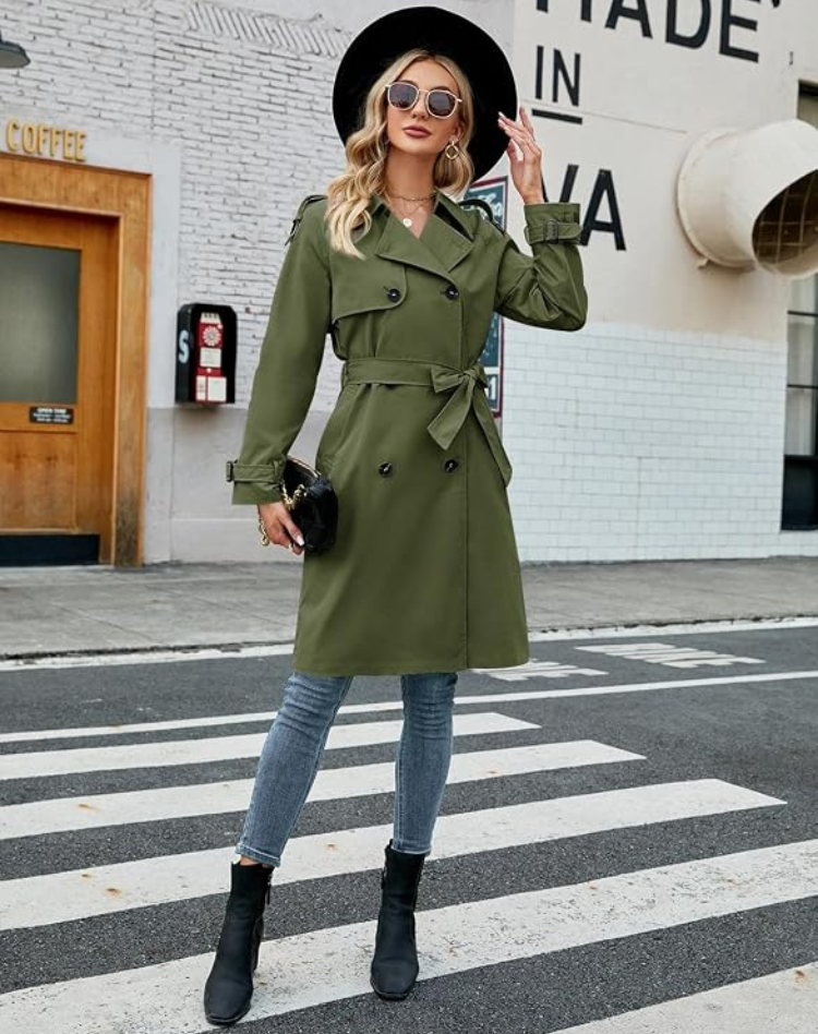 Elegant Women's Midi Trench Coat Double-Breasted with Belt