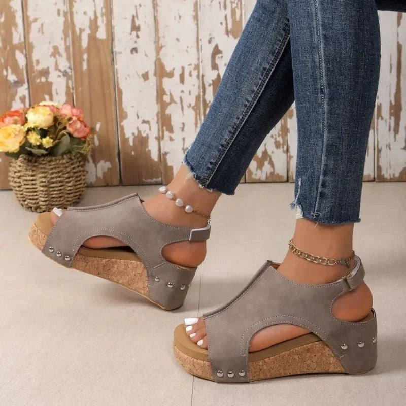 Summer Wedge Sandals with Open Toe and Adjustable Buckle Closure