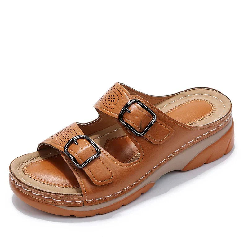 Orthopaedic Sandals with Platform Sole and Double Buckle for Women