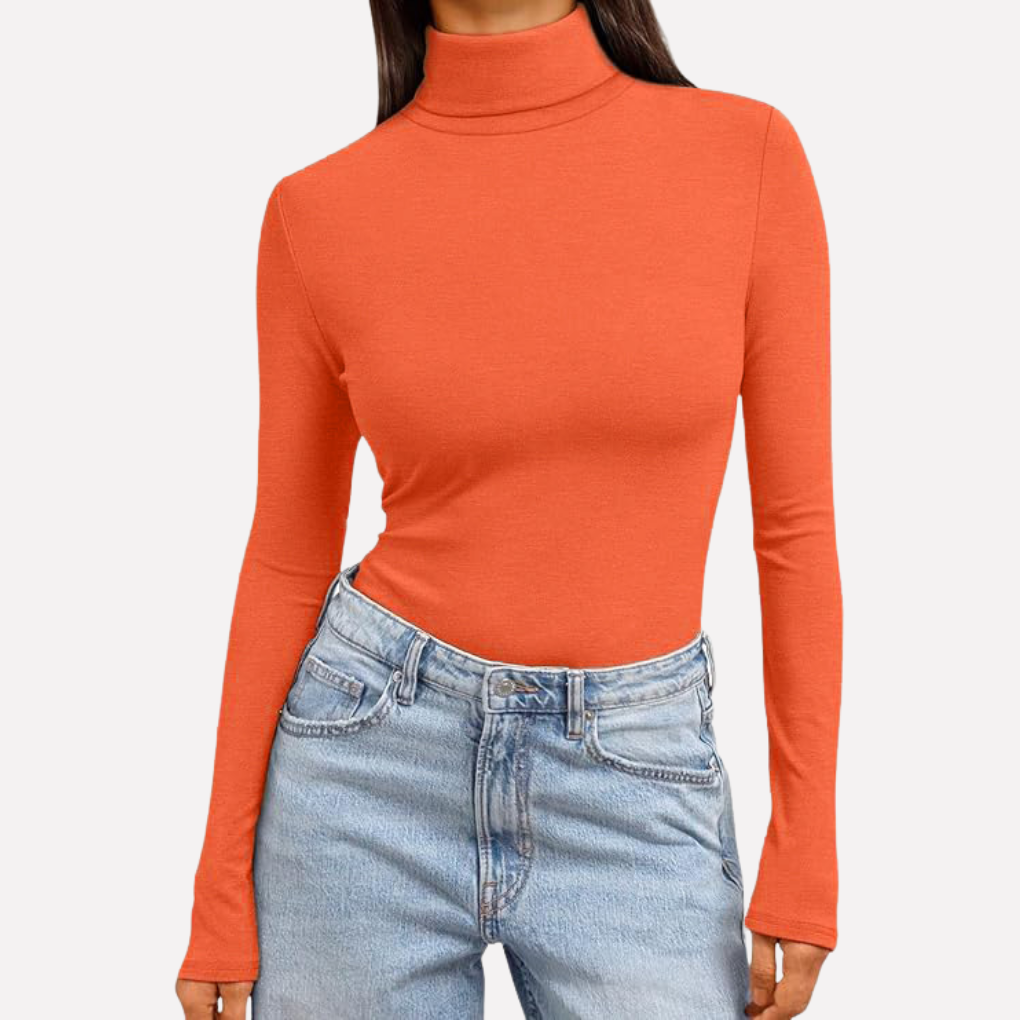 Top da donna a maniche lunghe con collo alto