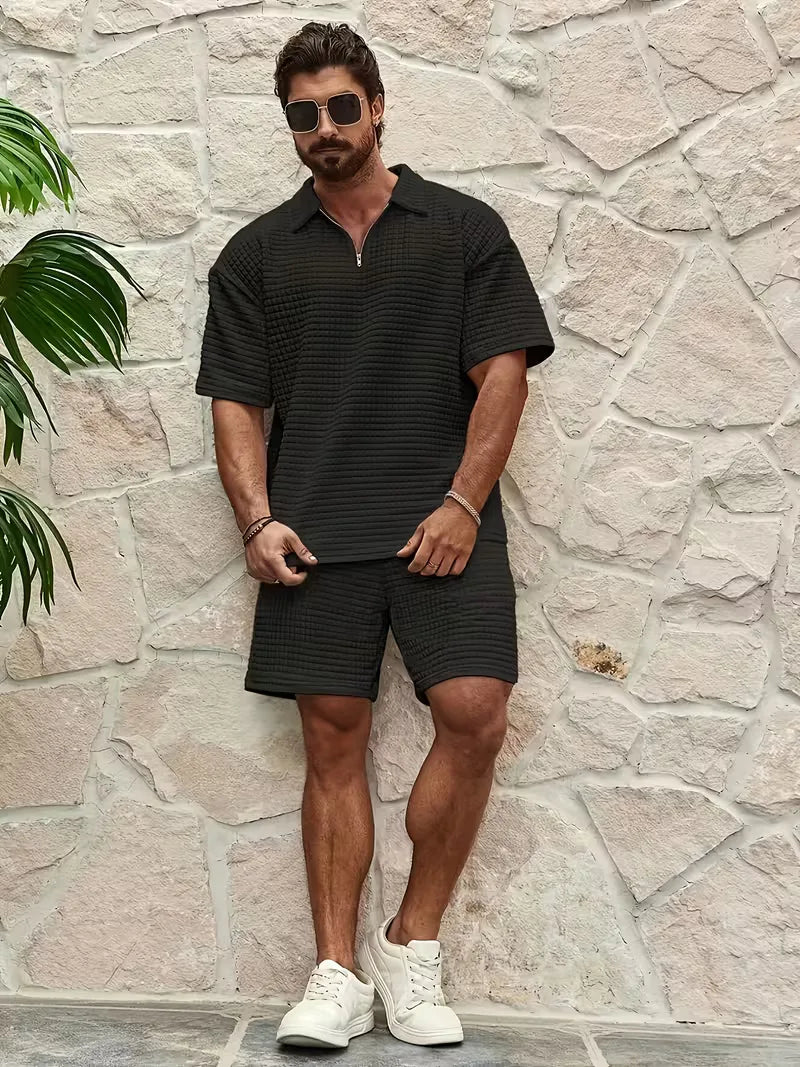 Ensemble avec col en V et texture