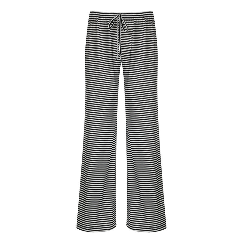 Striped Lounge Trousers for Women with Wide Legs and Elastic Waist