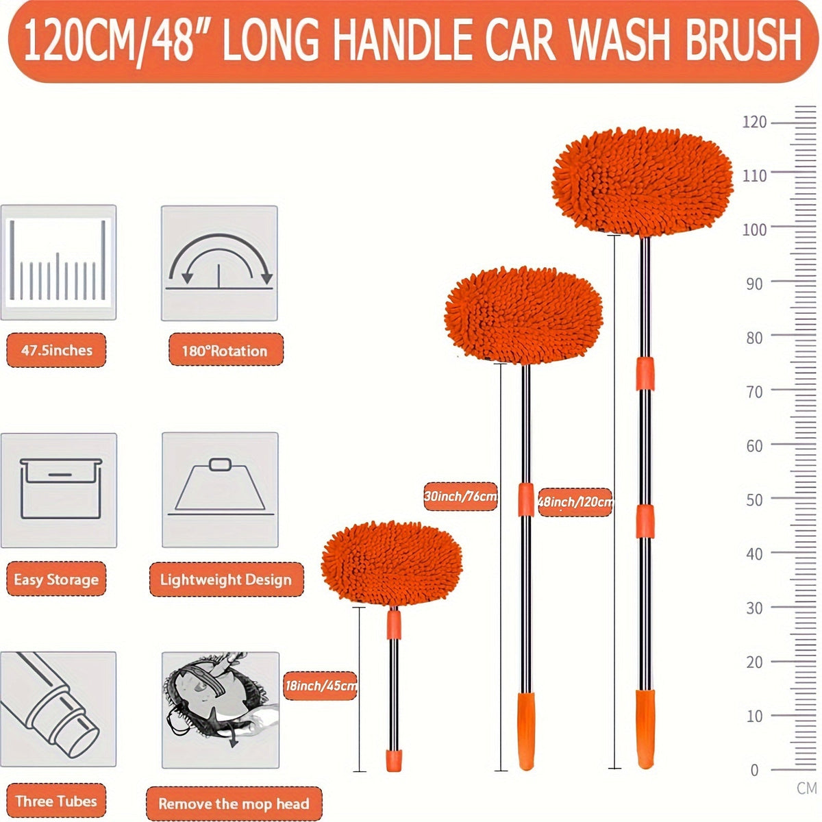 Microfibre Car Wash Brush with Long Handle – Removable Mop Head for Scratch-Free Cleaning