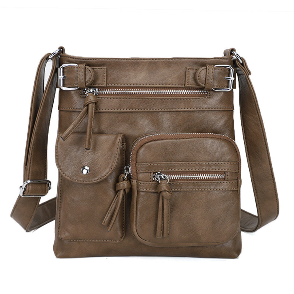 Borsa a tracolla da donna in pelle con scomparti multipli