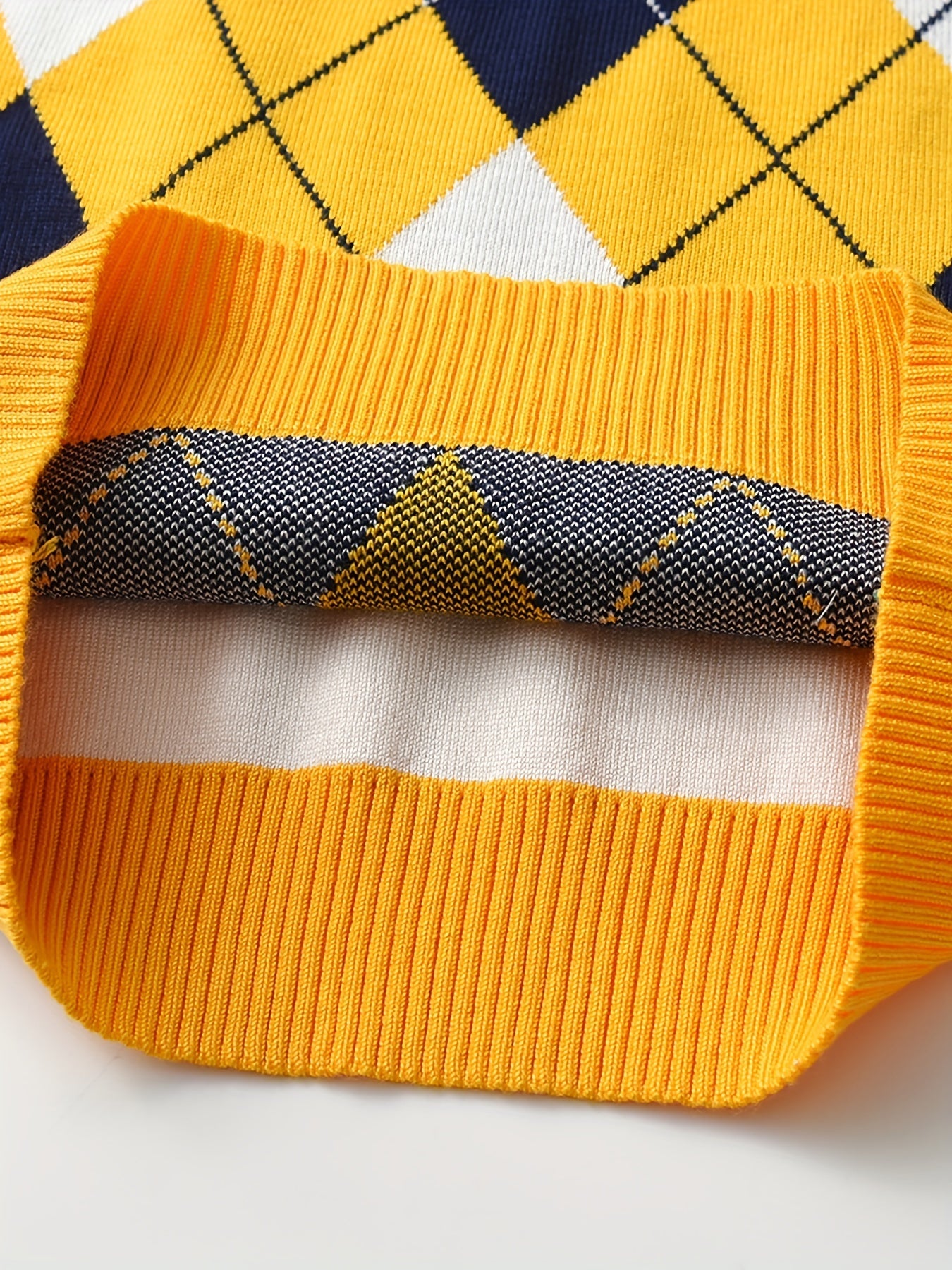 Boys' Long Sleeve Knitted Sweater with Argyle Pattern - Alvino