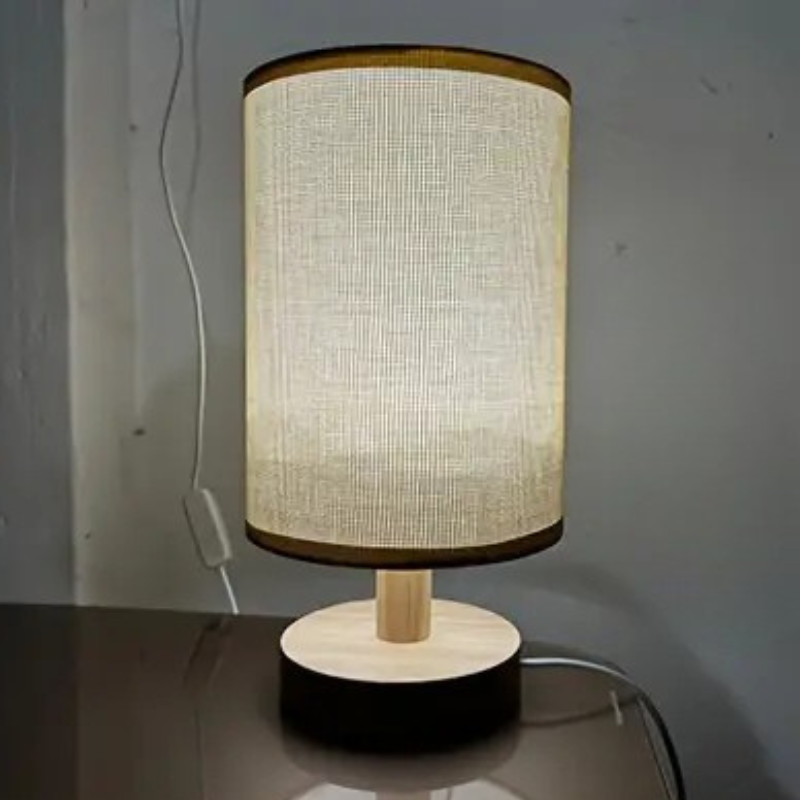 Minimalist Table Lamp with Wooden Base and Fabric Shade for Ambient Light