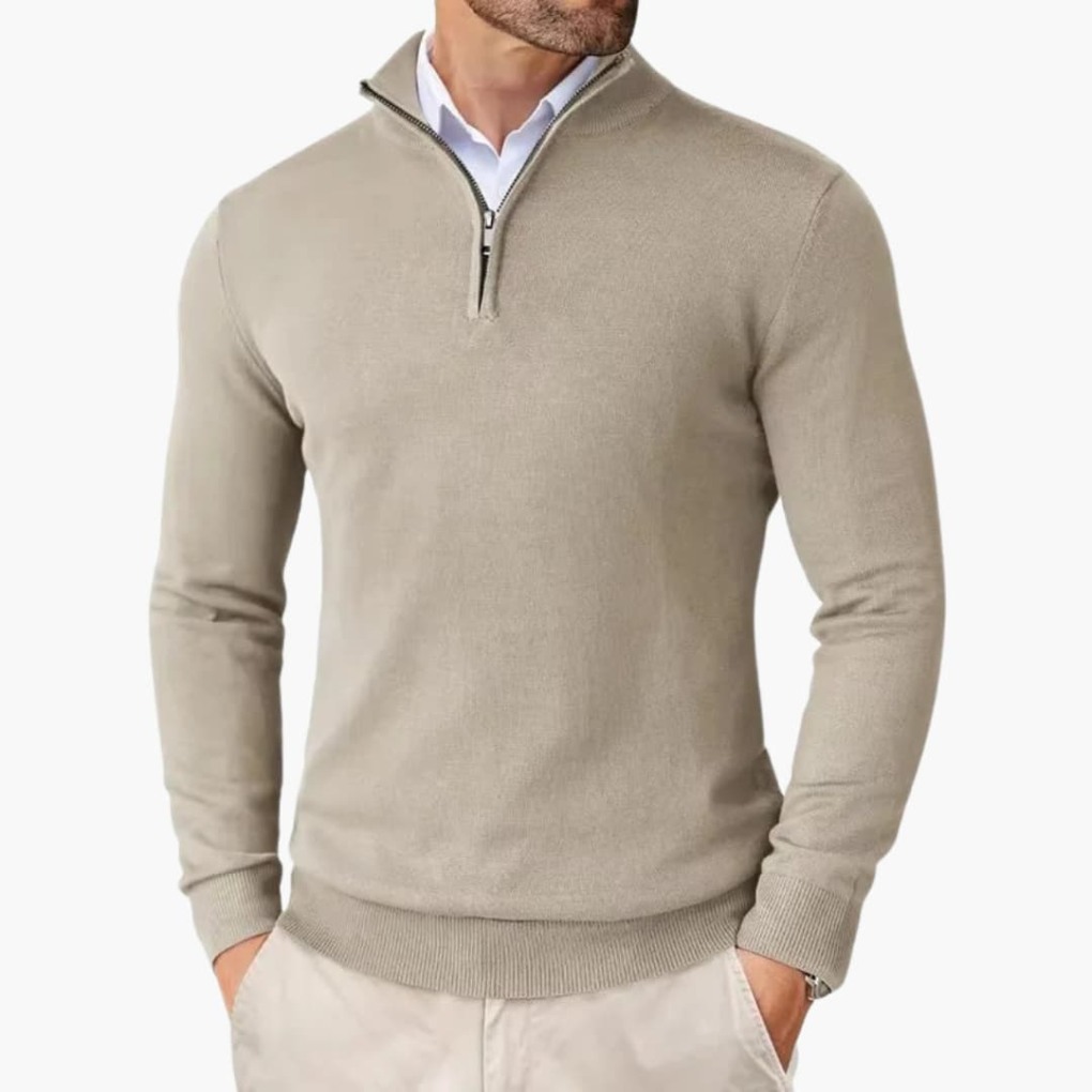 Men's Pullover with Quarter Zip and Ribbed Hem
