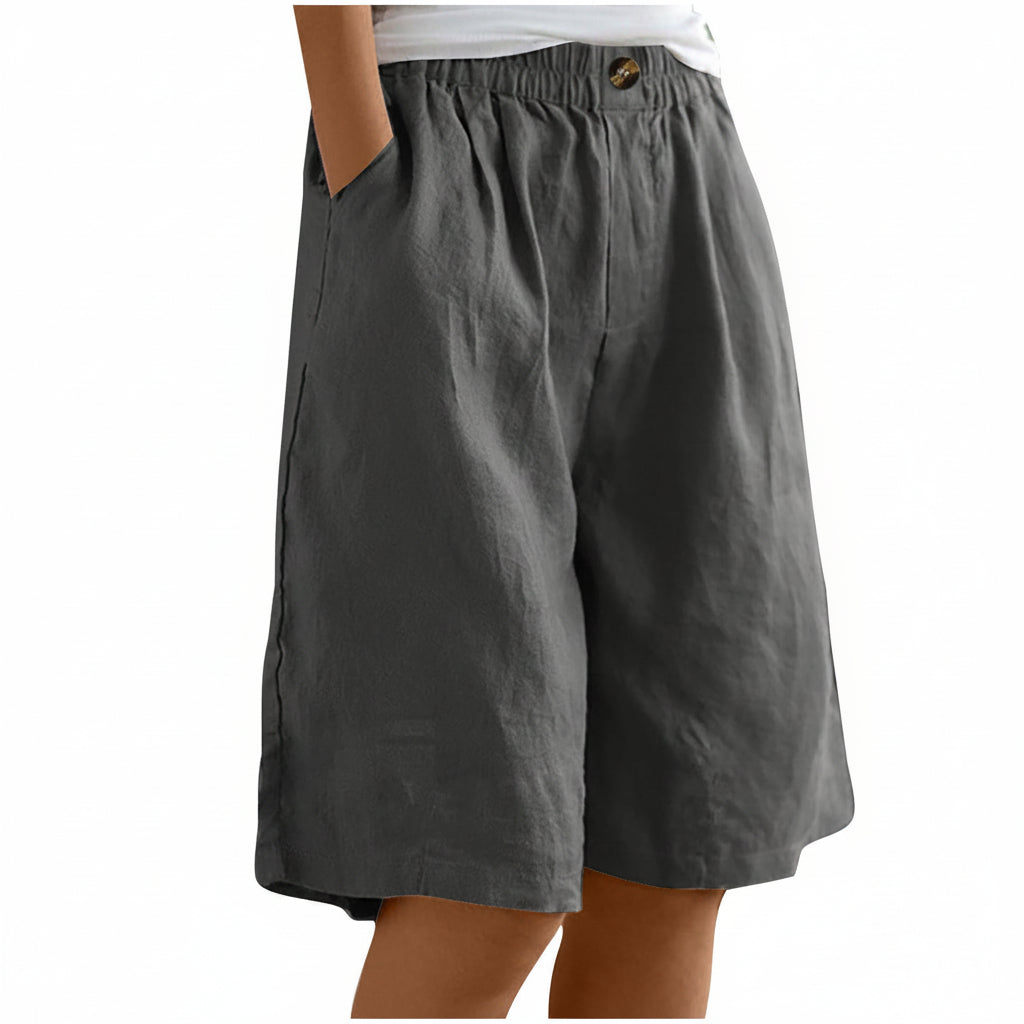Shorts corti da donna in cotone e lino — Shorts estivi larghi a vita alta
