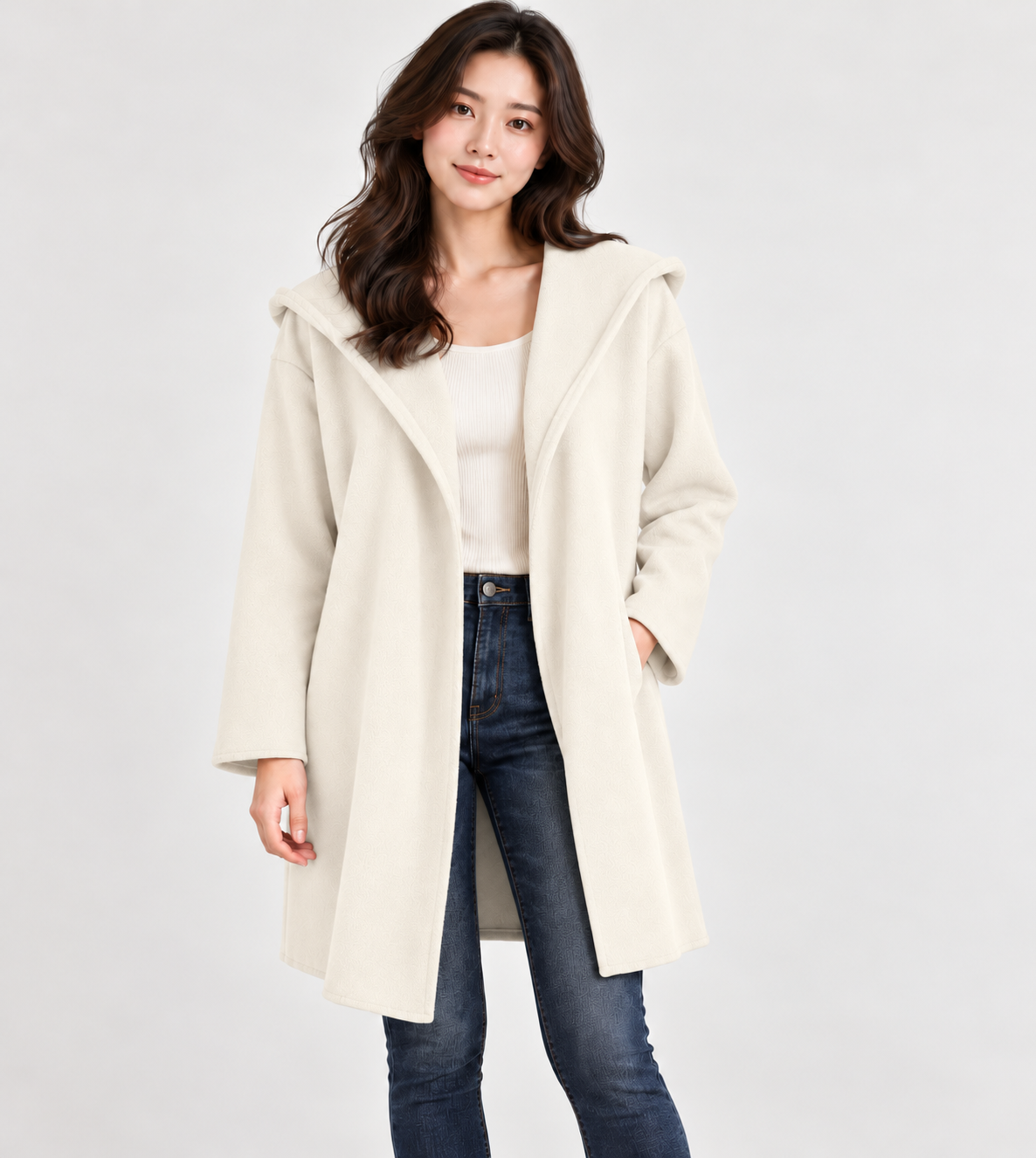 Manteau classique en laine pour femme avec col châle et poches passepoilées