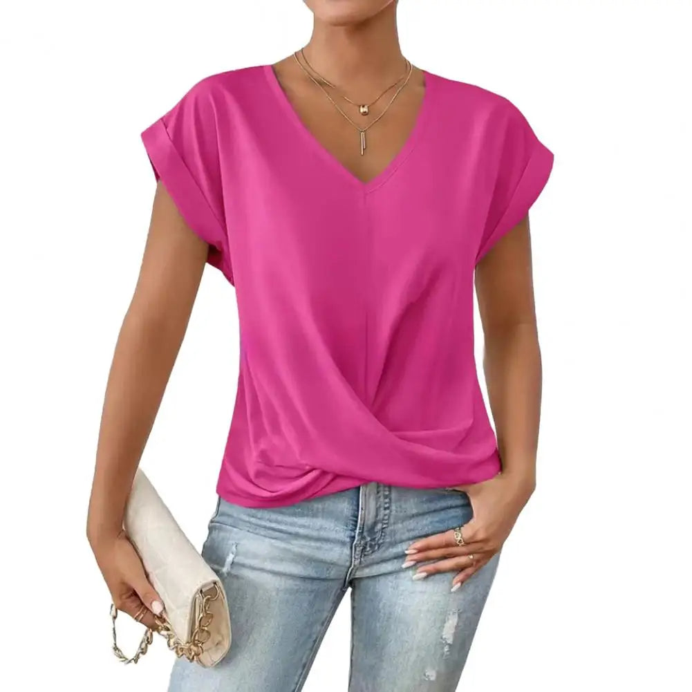 Elegante blusa con scollo a V e dettaglio plissettato