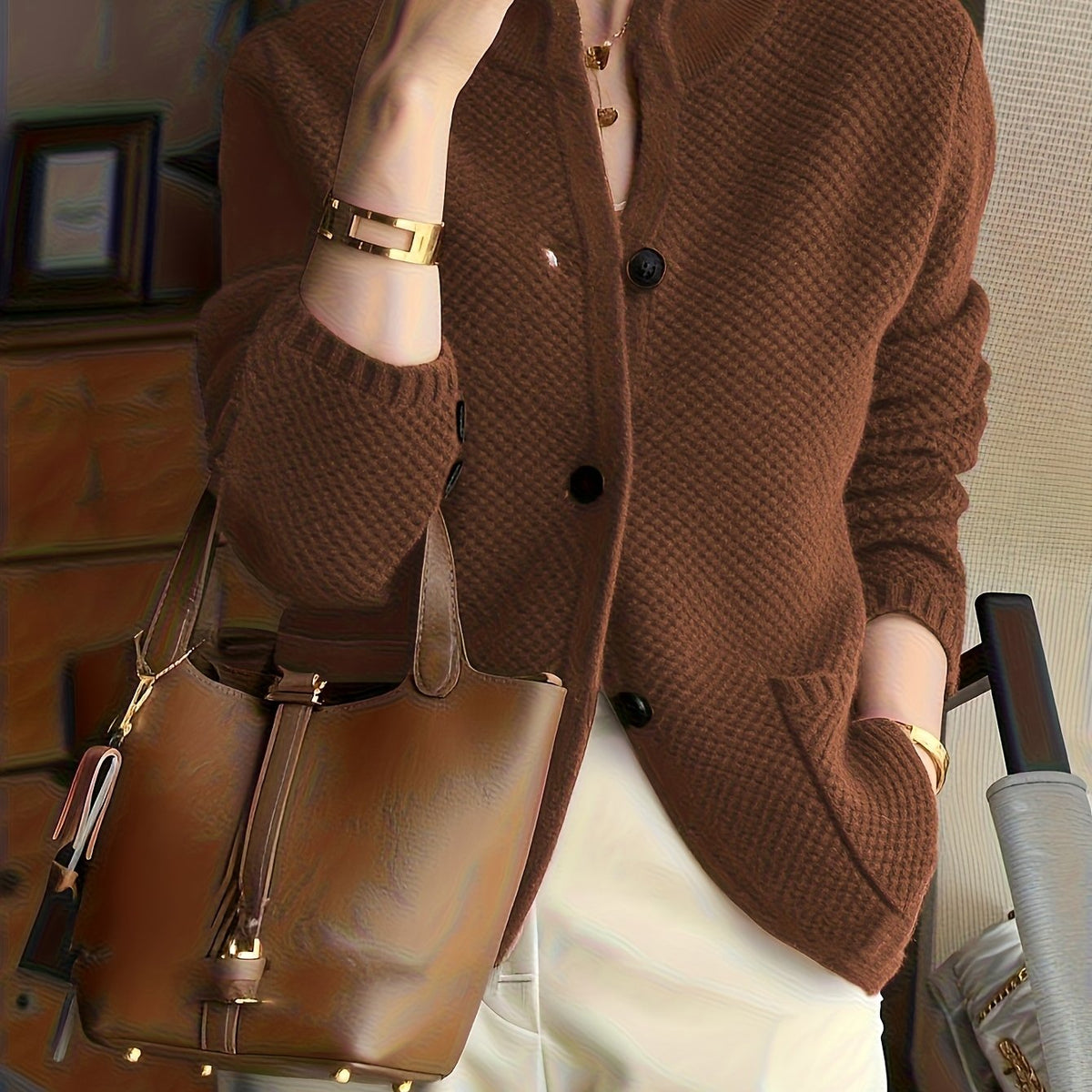 Maglione in maglia da donna con collo alto – comodo e intramontabile