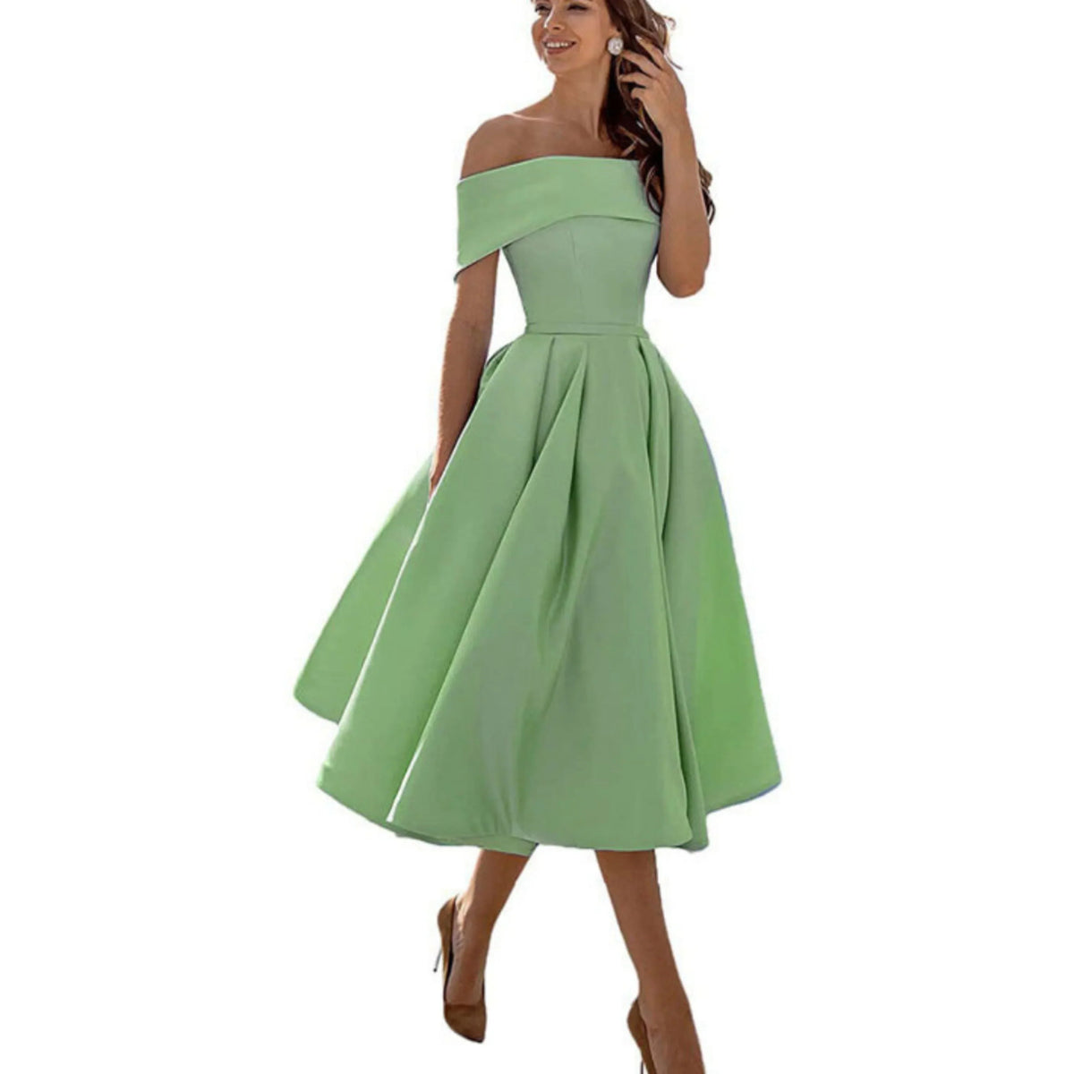 Off Shoulder Evening Dress for Women with Midi Skirt