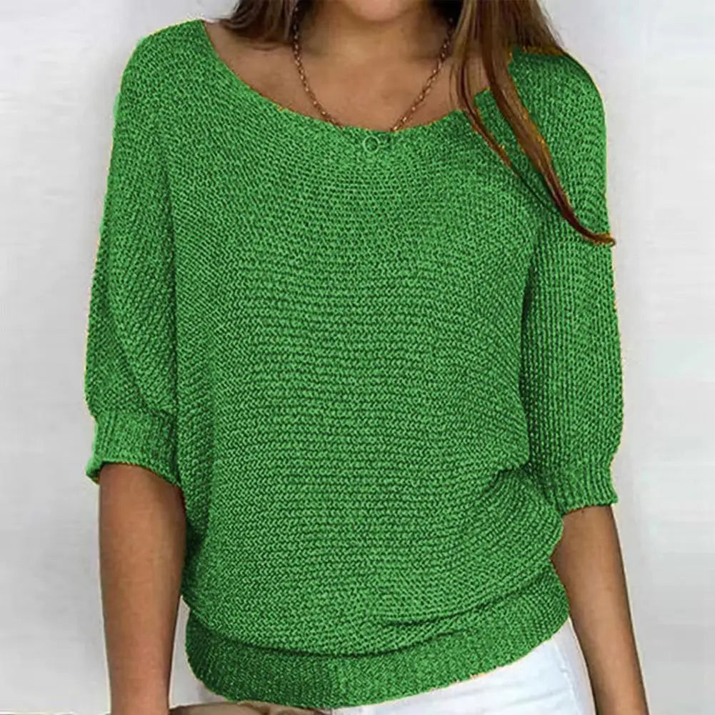 Noami – Warm Knitted Jumper with Butterfly Sleeves and Round Neck