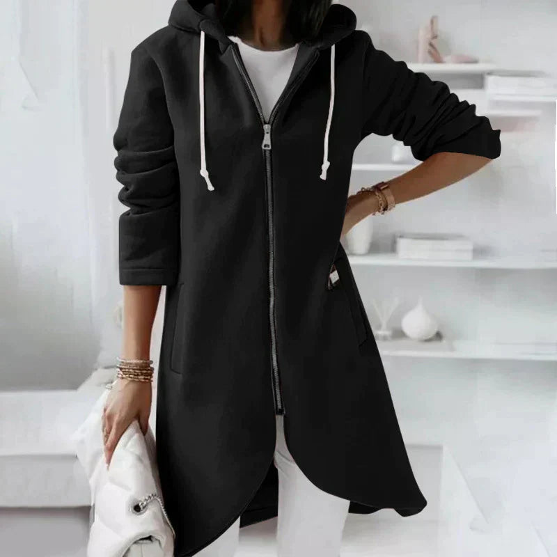 Sudadera larga para mujer con capucha y cordones