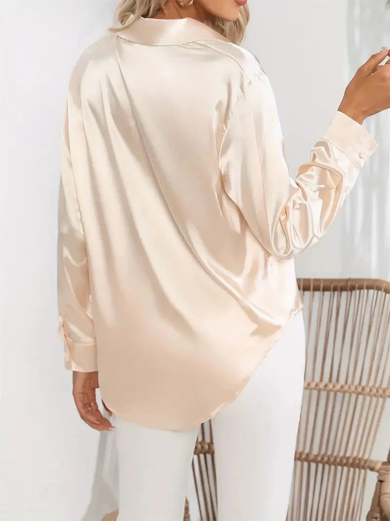 Elegant Satin Blouse with Collar and Button Closure for Women