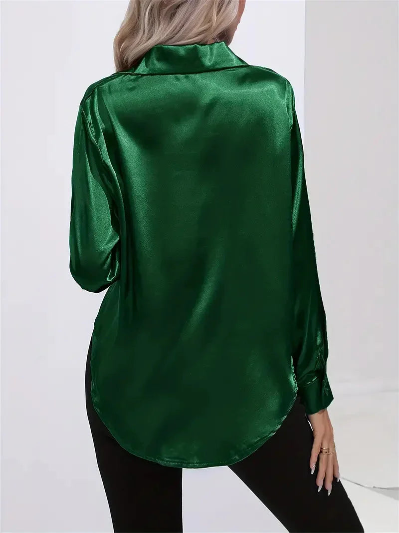 Elegant Satin Blouse with Collar and Button Closure for Women