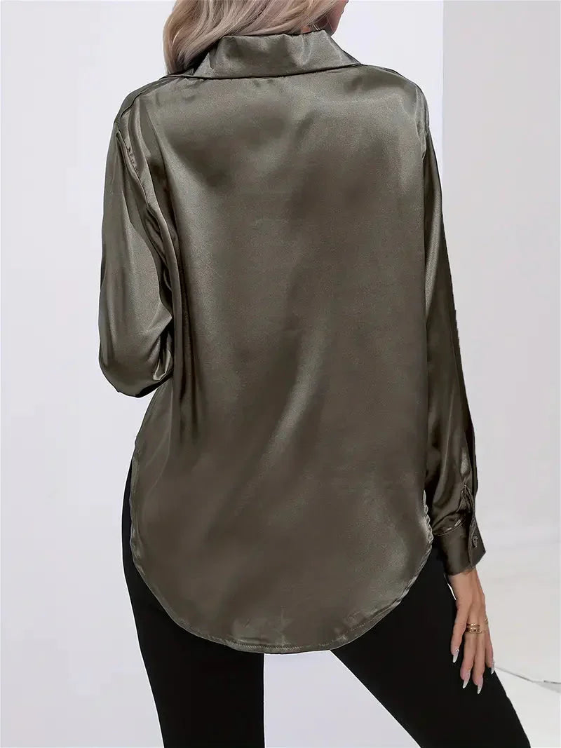 Elegant Satin Blouse with Collar and Button Closure for Women