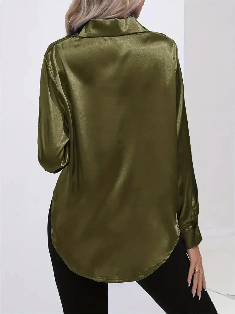 Elegant Satin Blouse with Collar and Button Closure for Women