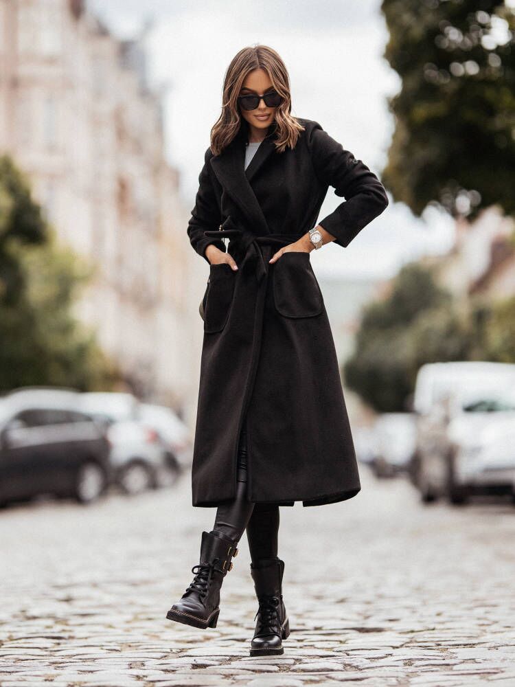 Amadee - Elegant long winter coat with belt
