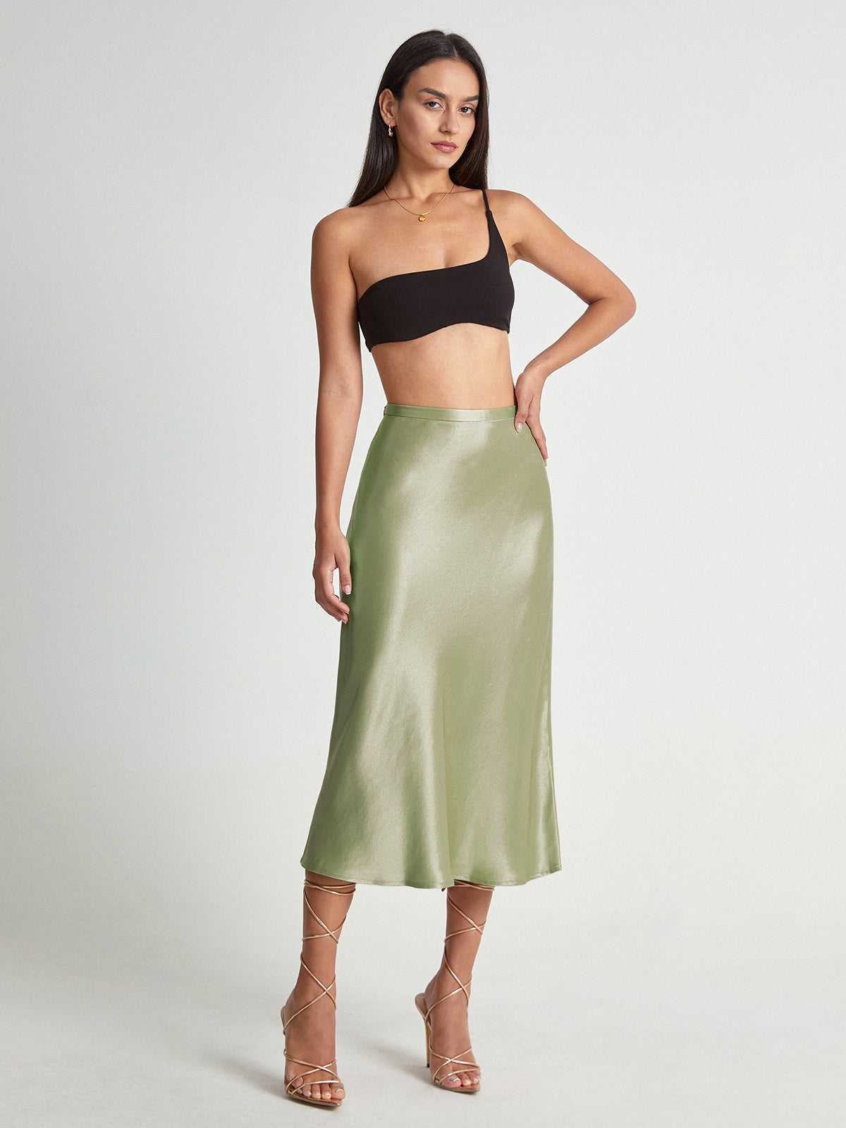 Emma - Elegante satijnen midi-rok met hoge taille