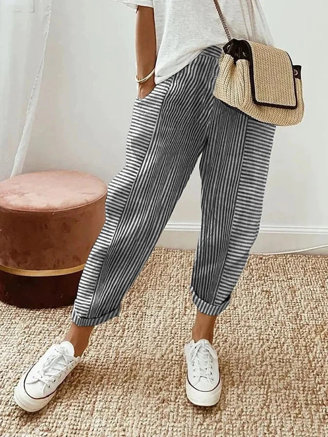 Pantalon en coton rayé pour femmes - Pantalon d'été pour femmes