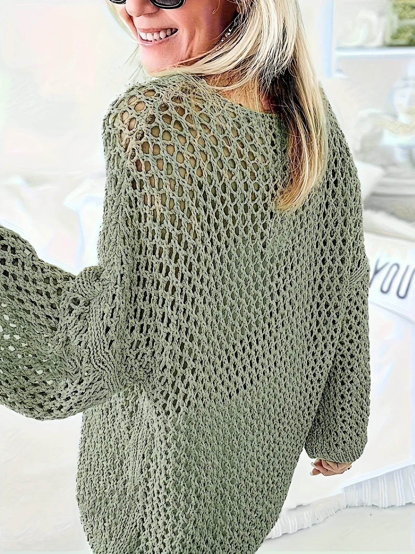 Bohemian Fishnet Ladies Pullover with Three-Quarter Sleeves