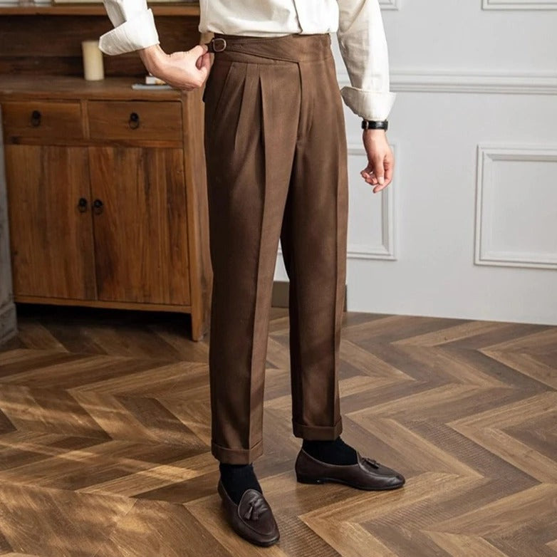 High-Waisted Trousers with Front Pleats