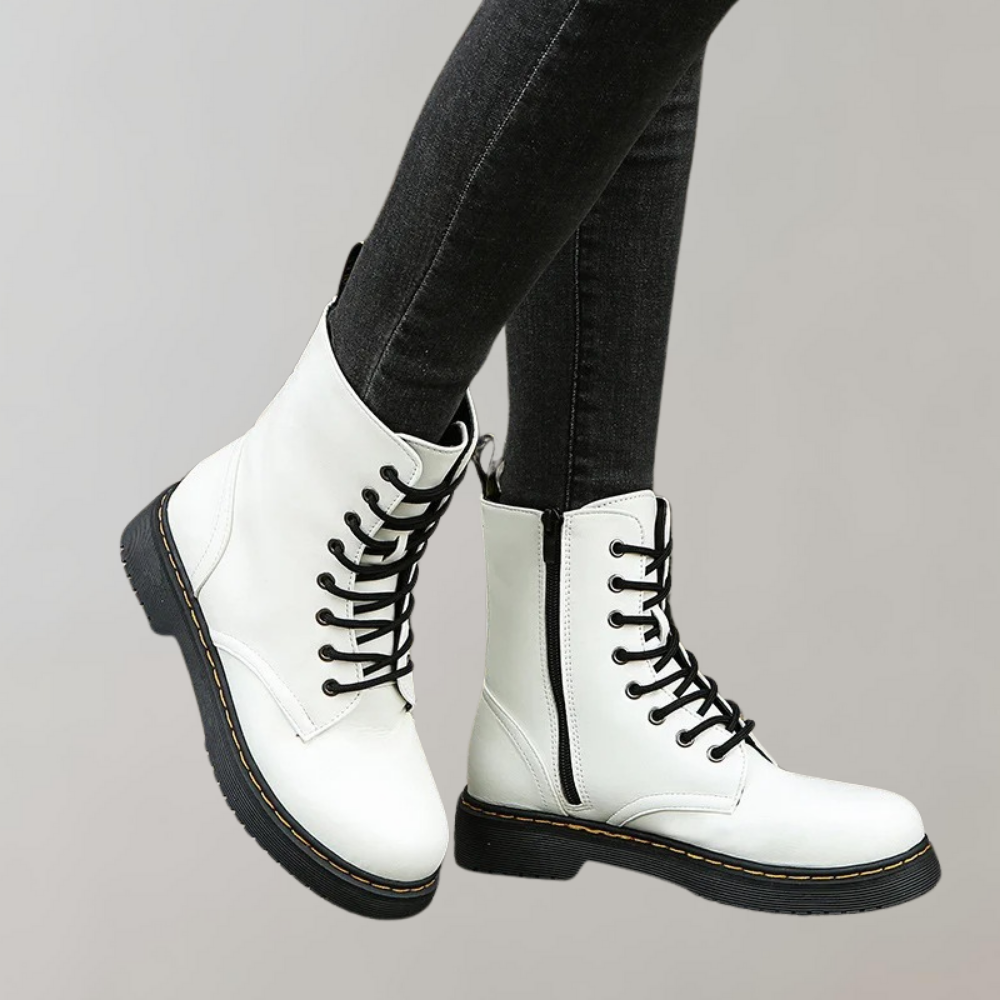 Ladies' Ankle High Combat Boots with Zip and Non-Slip Sole