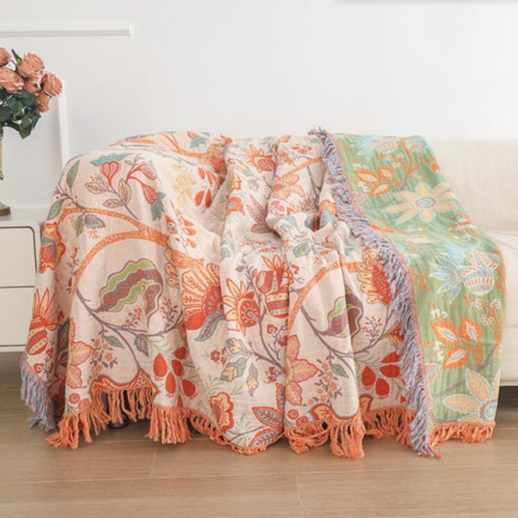 Rustic Floral Tassel Blanket
