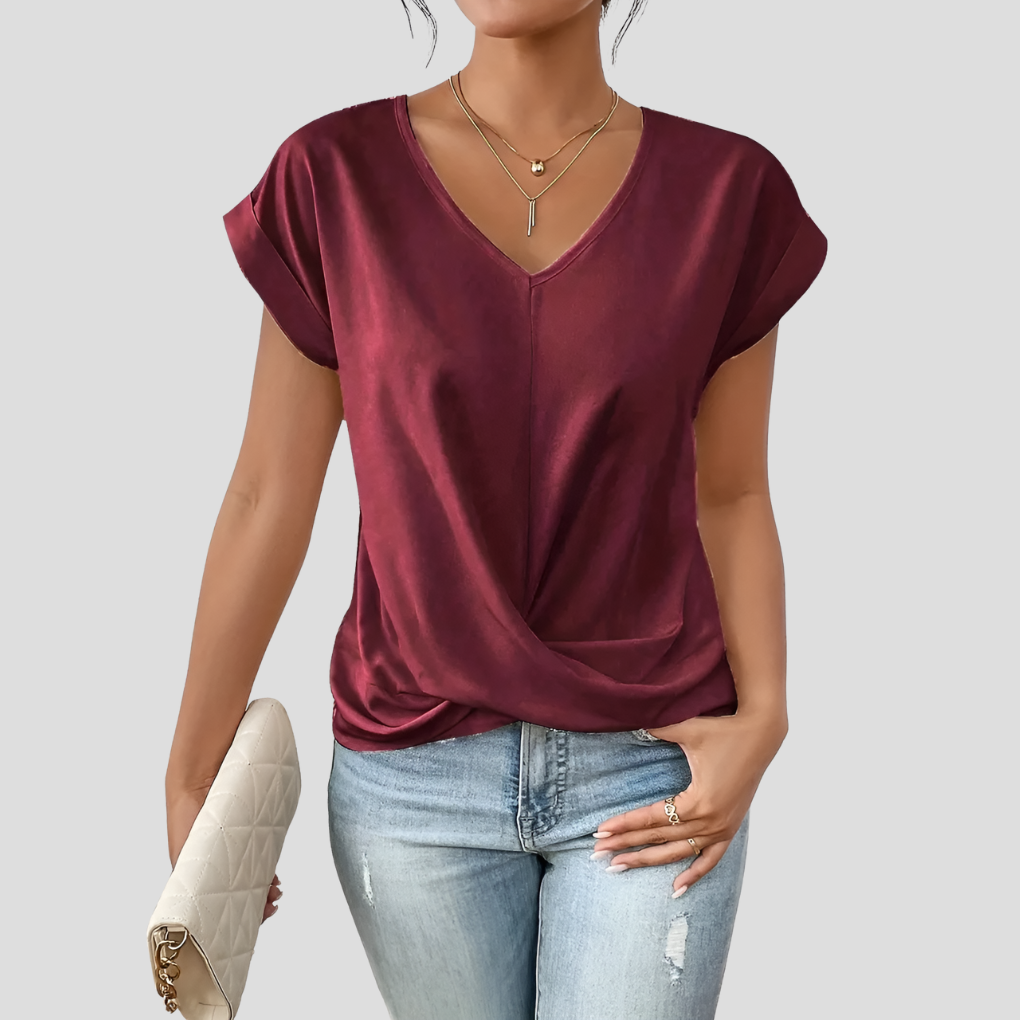 Blusa da donna con scollo a V e orlo drappeggiato