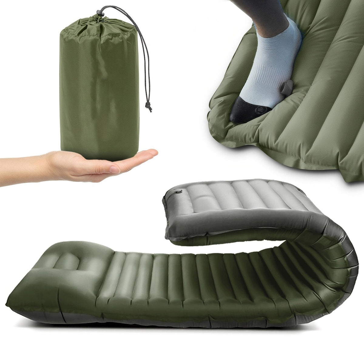 Saltea gonflabilă de camping, cu pompă de picior încorporată și design compact