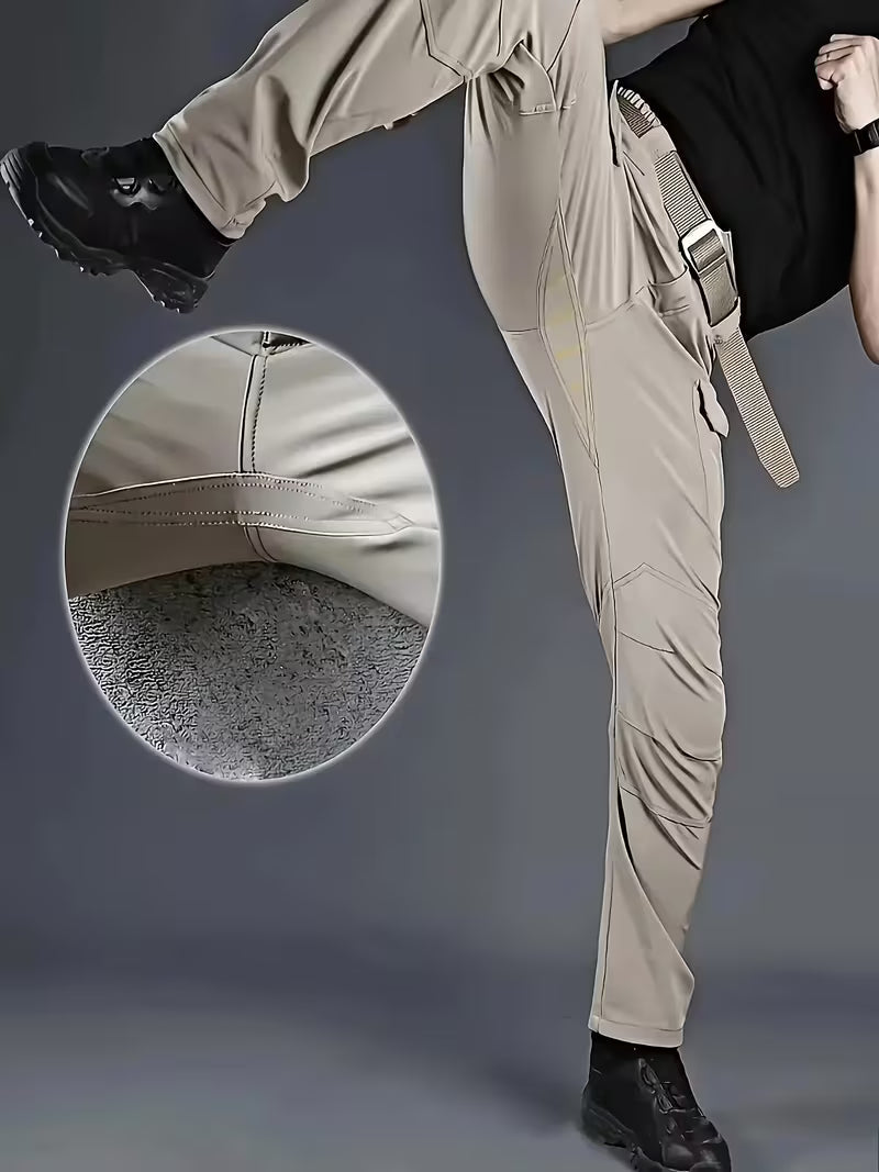 Cargo trousers with stretchy material and multiple pockets