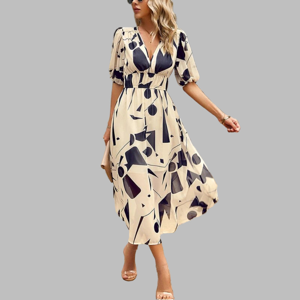 Casual Midi Dress with V-Neck for Women - Summer Comfort
