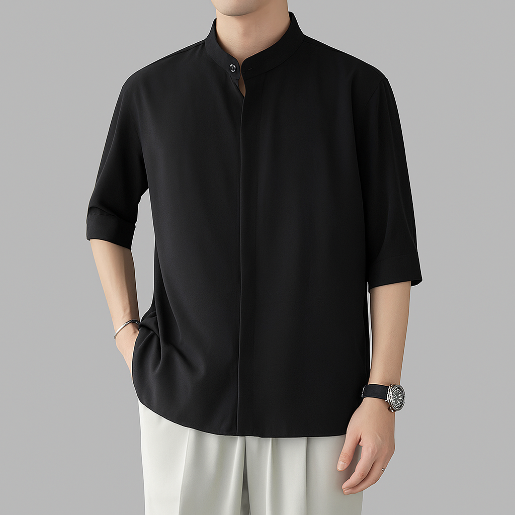 Men's Long Sleeve Shirt with Mandarin Collar